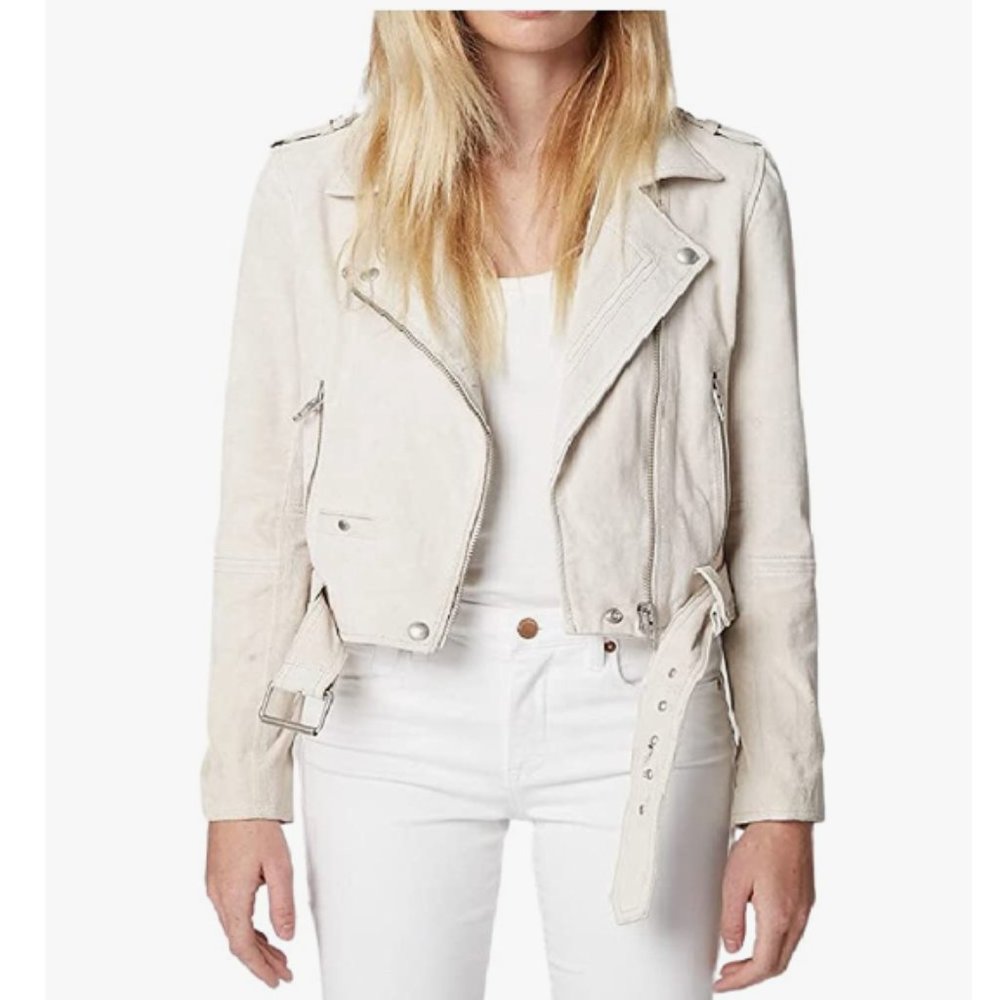 Blank NYC Cream Suede Moto Jacket